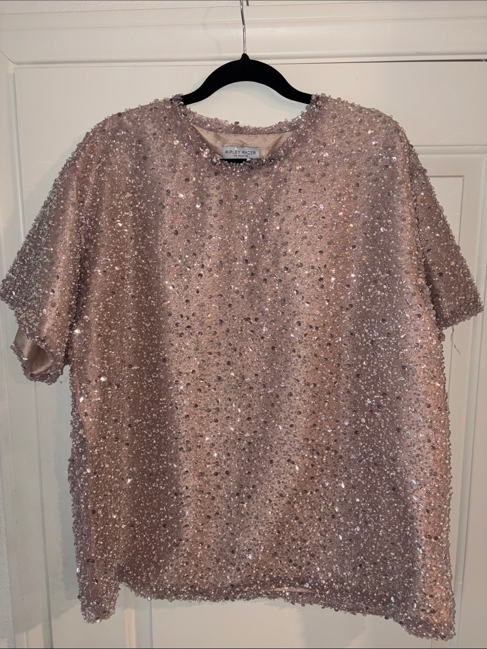 Ripley Rader Pink Gold Sequin Embellished Short Sleeve Top